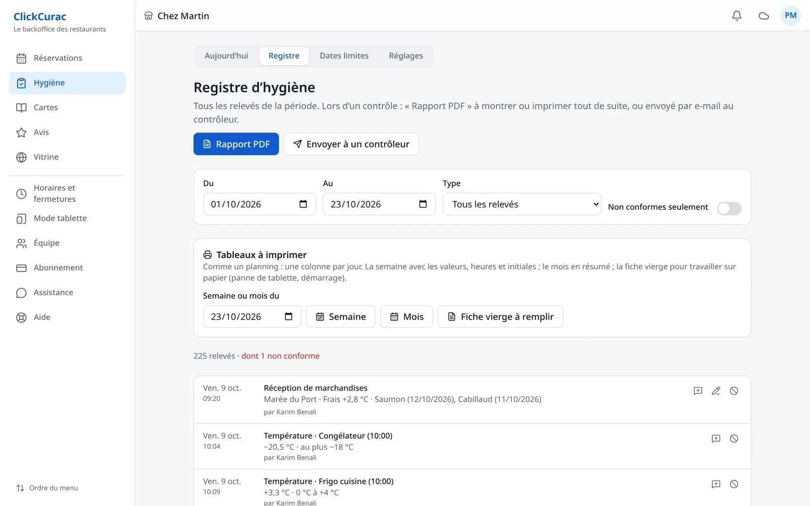 Le registre d’hygiène avec ses filtres et ses rapports