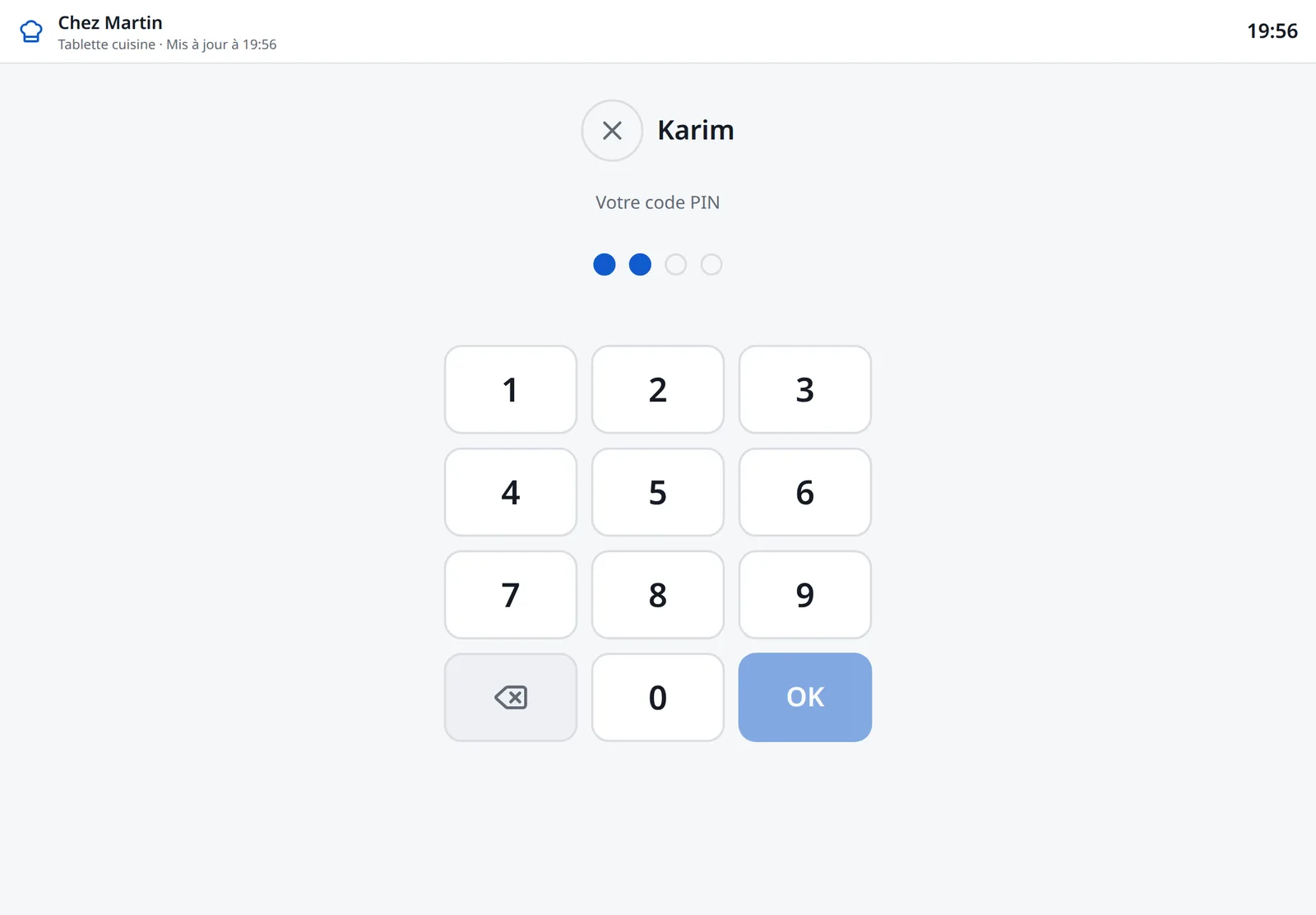 La tablette : chacun choisit son nom puis tape son code PIN